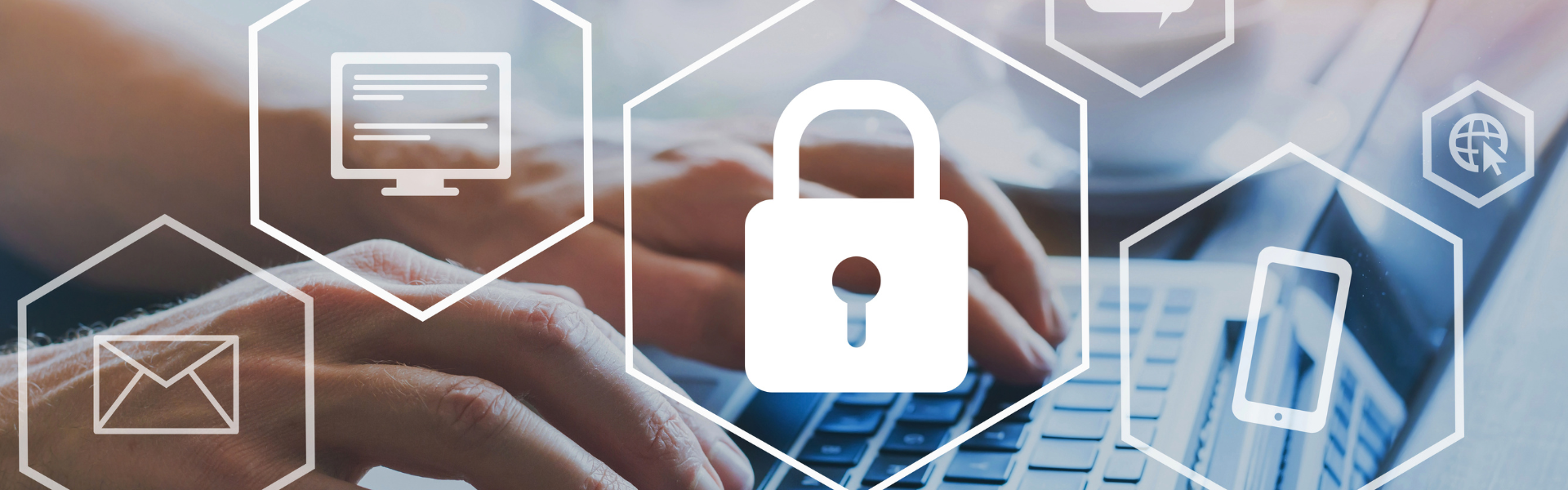 locked out cyber security symbol over person typing on laptop