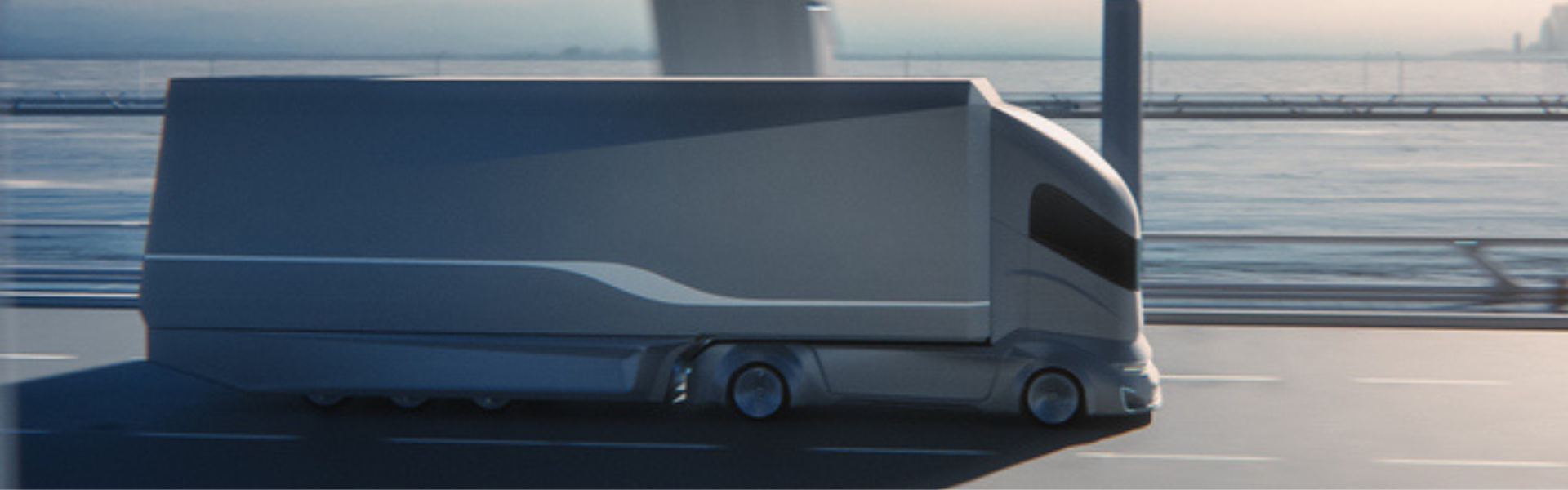 futuristic semi truck crossing bridge