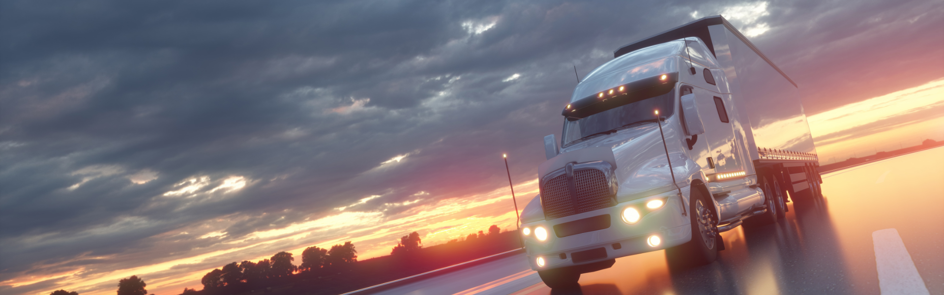 white semi truck at sunrise
