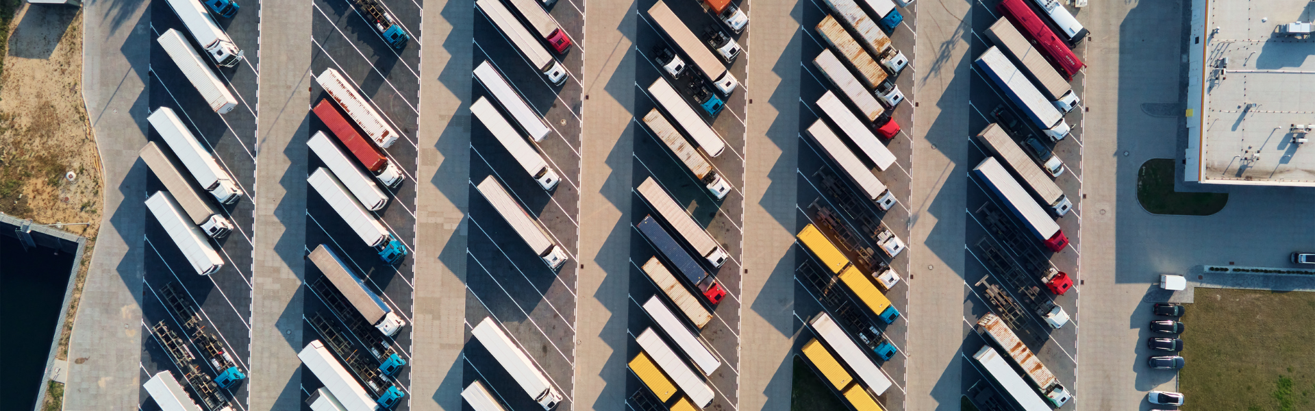 aerial view of parked semi trucks