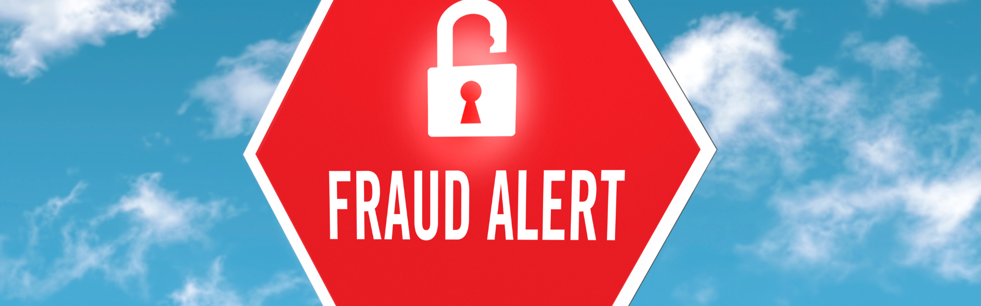 stop sign with clouds in background that says fraud alert