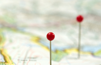 map with red pins