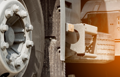 close up of semi truck wheels