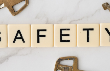 safety spelled out in scrabble letter with keys around it