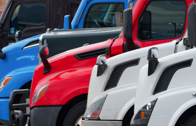 parked semi trucks in varying colors