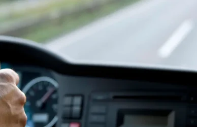semi truck cab looking out over open road