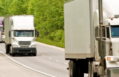 semi trucks in right lane on interstate