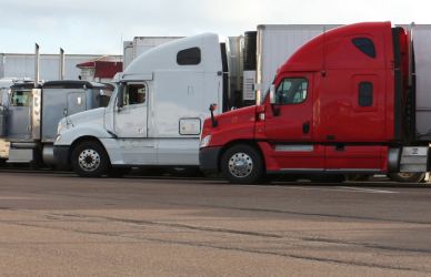 Trucks parked at truck stop parking
