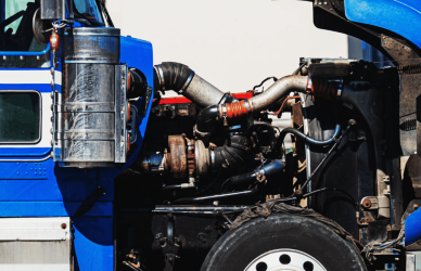 semi truck with open hood